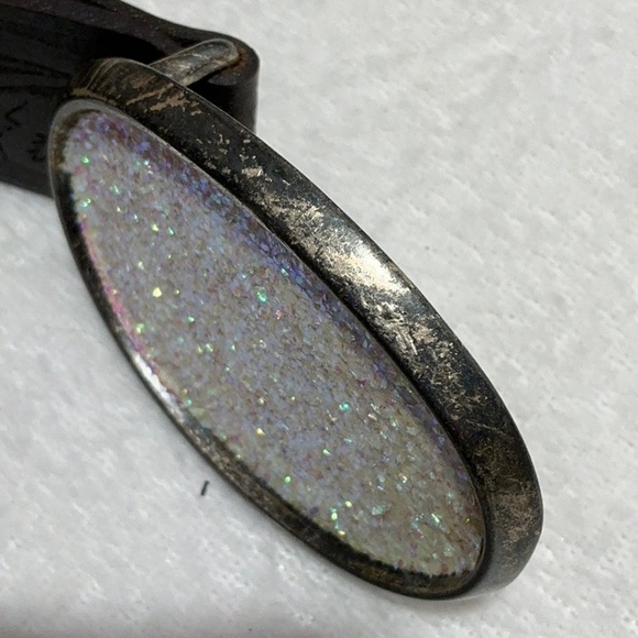 Italian Leather Belt Floral Embossed Western Design Glitter Buckle - Picture 7 of 10